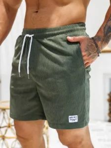 Men's Corduroy Shorts in Olive Green - Elastic Waist & Drawstring
