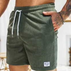 Men's Corduroy Shorts in Olive Green - Elastic Waist & Drawstring