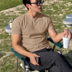 Men's Plain T-Shirt in Beige - Premium Stretch Cotton