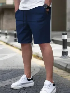 Men's Chino Shorts with Drawstring Waist in Navy Blue