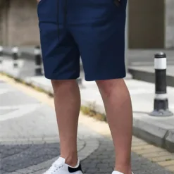Men's Chino Shorts with Drawstring Waist in Navy Blue