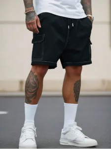 Men's Cargo Shorts with Contrast Stitching in Black