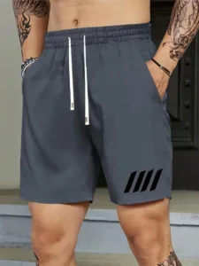 Men's Athletic Shorts with Graphic Stripe in Charcoal Grey