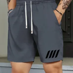 Men's Athletic Shorts with Graphic Stripe in Charcoal Grey