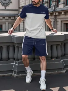 Men's Color-Block Tracksuit in Navy & Grey - 4-Way Stretch Performance Set