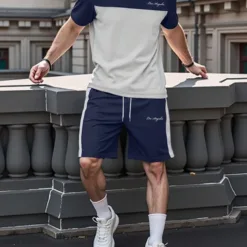 Men's Color-Block Tracksuit in Navy & Grey - 4-Way Stretch Performance Set