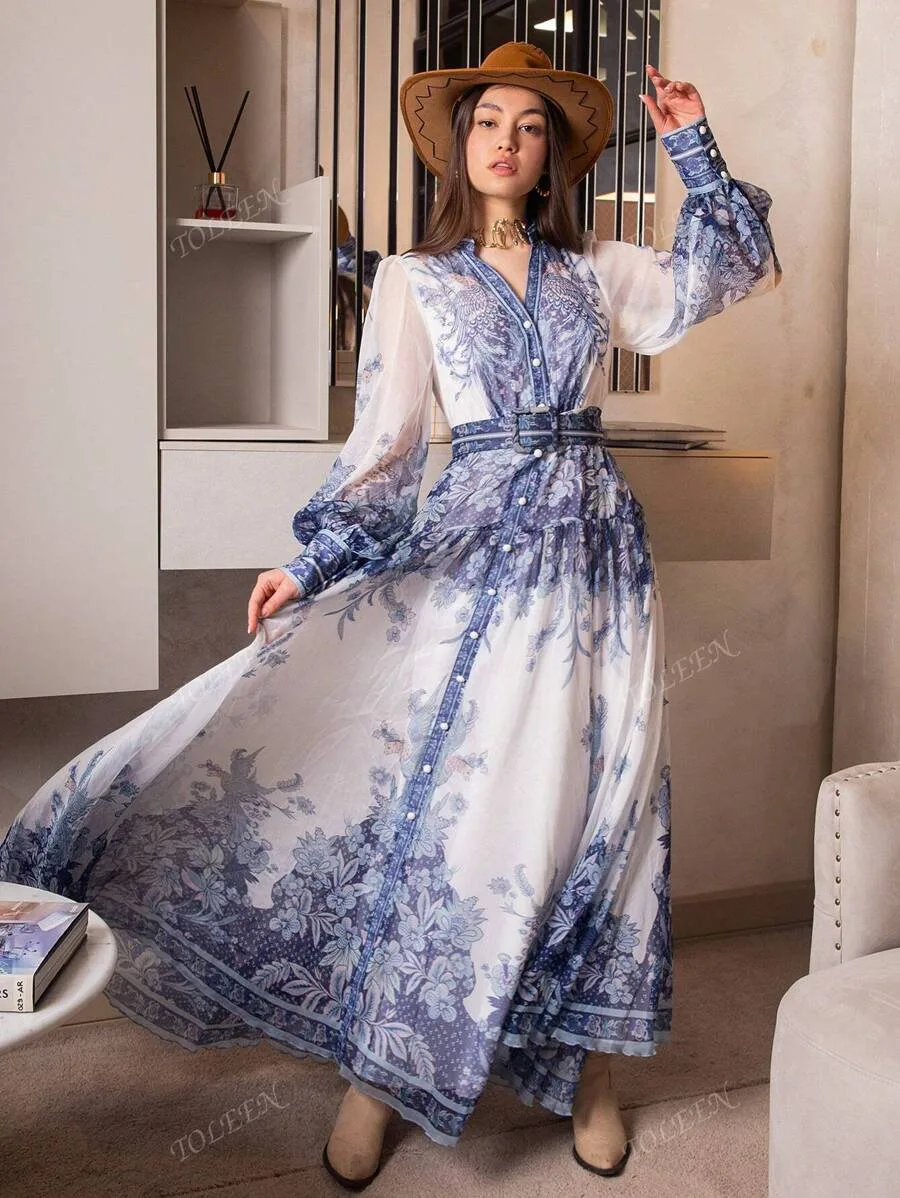 Boho Western Floral Sheer Maxi Dress