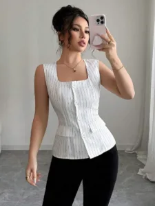 Pinstripe Square Neck Vest Top