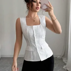 Pinstripe Square Neck Vest Top