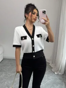 Contrast Trim Knit Cardigan Top