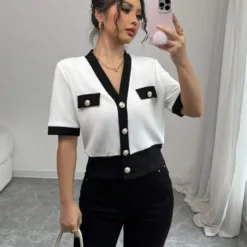 Contrast Trim Knit Cardigan Top