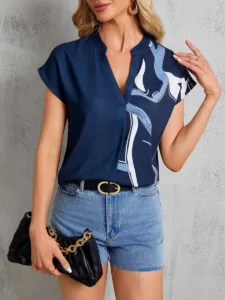 Abstract Print Split Neck Blouse