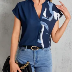 Abstract Print Split Neck Blouse