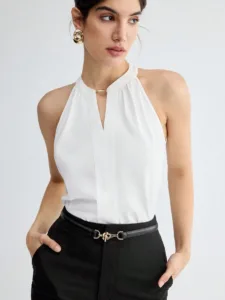 White Halter Top with Gold Detail