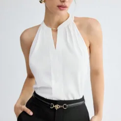 White Halter Top with Gold Detail