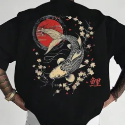 The Dragon's Gate" Koi Fish T-Shirt - Japanese Art & Sakura Design
