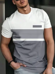 Men's Striped T-Shirt with Color-Block Design - Modern Slim Fit