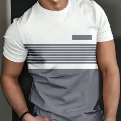 Men's Striped T-Shirt with Color-Block Design - Modern Slim Fit